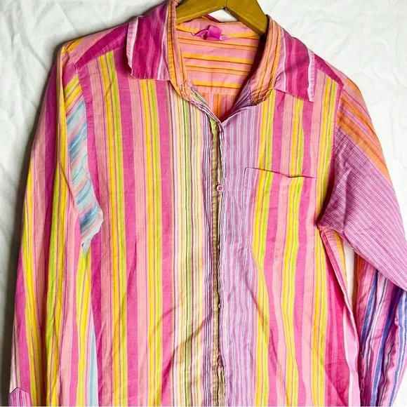 Vintage PINK Victoria’s Secret Striped Button Down Shirt Small - Picture 3 of 15